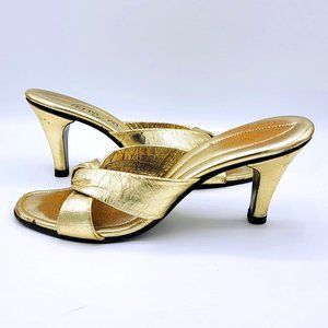 60s 70s Vintage GOLD Polly of California Kitten Heels 70s burlesque 8